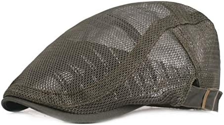 Elonglin Breathable Mesh Flat Cap Summer Sun Hat Newsboy Beret Cap Adjustable for Men Women Army Green-B