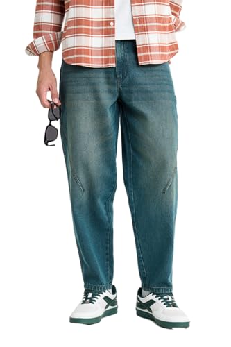 Image of SNITCH Men Jeans Streetwear | Balloon Fit Mid Rise & Acid Wash Design | 100% Cotton Breathable Fabric & Wide Leg Style for Urban Explorer & Casual Everyday Outings