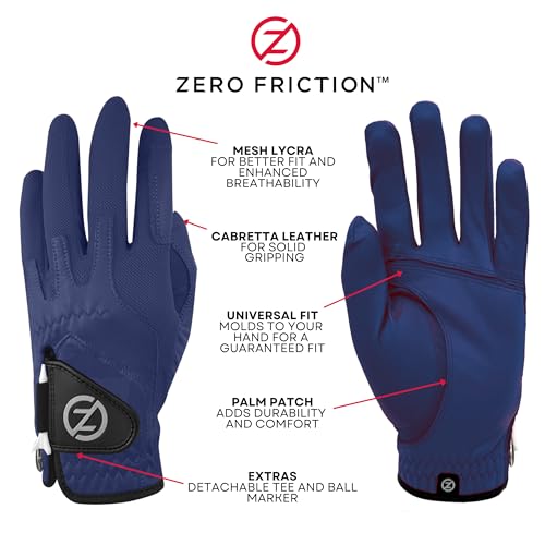 Zero Friction Luvas de golfe masculinas Cabretta Elite, ajuste universal, tamanho único, azul-marinh