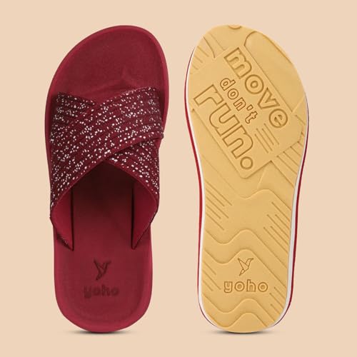 Image of YOHO Starry Slippers for Women | Criss-Cross Elastic Strap | Lightweight & Waterproof | Extra Soft Cushioned Orthopaedic Footpharma Footbed | Stylish Casual Flats for Everyday