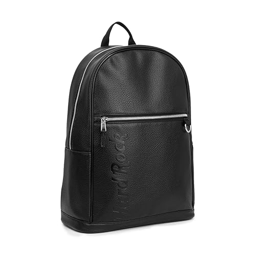 Hard Rock Debossed Logo Pebbled PU Backpack Blk3