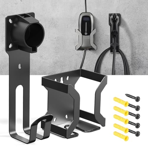 BMZX EV Charger Holder J1772 Wall Mount Kit for Electric Car Charger SAE J1772 Cable Organizer Heavy-Duty Stainless Steel Includes Nozzle Holster Dock & J-Hook