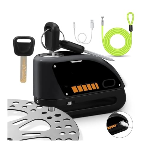 Cerradura De Freno Disco Para Motocicleta Bloqueo Seguridad Para Rueda Moto Bicicleta 110db Fuerte Candado Disco(Black With 1.8M Rope)