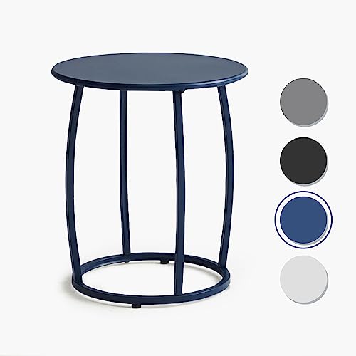 Vicllax Outdoor Metal Round Side Table, Small Patio End Table, Navy Blue #TOP3