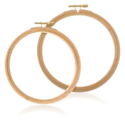 Image of 2 Pack 6 Inch 7 Inch Wooden Embroidery Hoops, Cross Stitch Hoops Ring, Circle Wooden Embroidery Frames Cross Stitch Supplies Beech for Art Craft Sewing, DIY Decoration