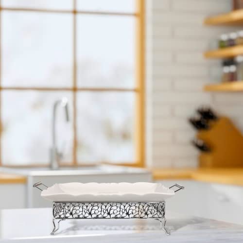 Kassel Elegant Ceramic Serving Platter with Stand | Square Serving Trays for Entertaining Parties, Catering, and Buffet | Oven Safe serving tray and Dessert Display Decor stand (Extra Large) - Thumbnail 6