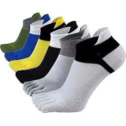 Men Toe Socks No Show Low Cut Athletic Wicking Cotton 5 Finger Split Toe 6 Pack