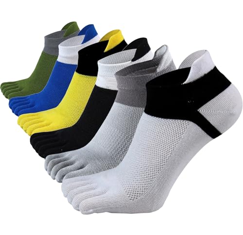 6 Pack Men No Show Toe Socks Cotton Low Cut Athletic 5 Finger Mesh Wicking