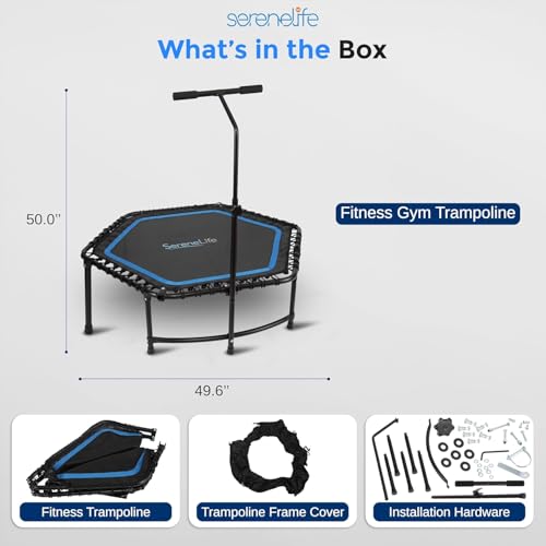 SereneLife 48" Foldable Mini Trampoline - Compact Fitness Trampoline for Kids Adults, Exercise Bungee Rebounder with Adjustable Foam Handle, Indoor/Garden Workout Equipment, Max Load 264 lbs by SereneLife - Used condition - Image 3