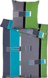 Erwin Müller Bettwäsche, Bettgarnitur, Kissenbezug Mako-Jersey grün-blau-grau Größe 135x200 cm (80x80 cm) - bügelfrei, einlaufsicher, mit praktischem Reißverschluss (weitere Größen)