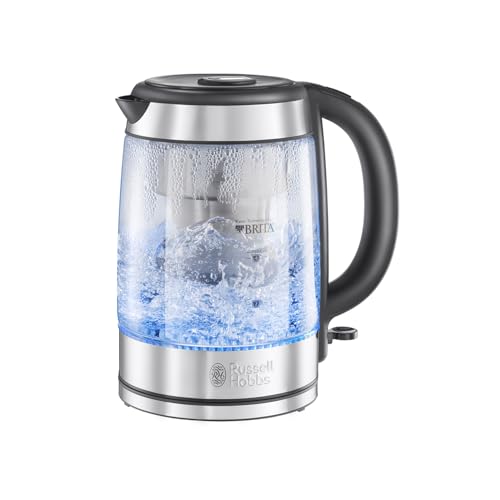 Russell Hobbs Wasserkocher Glas [BRITA Wasserfilter MAXTRA+ Einsatz] Clarity (1l+0,5l Filtereinsatz,2200W,LED Beleuchtun...