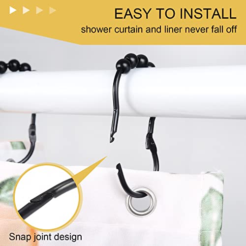 Shower Curtain Hooks, Sutine Shower Curtain Rings, Stainless Steel Snap Closure Black Shower Curtain Hooks, Roller Glide Rustproof Shower Hooks For Shower Curtain Shower Rod, Matte Black,12Pcs #TOP2