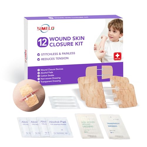 SIMELO Zip Stitch Wound Closure Strips – 12 Pack, Emergency Laceration Closure Kit, Stitchless & Painless Wound Repair, Adjustable Tension, All-in-One First Aid for Cuts & Wounds