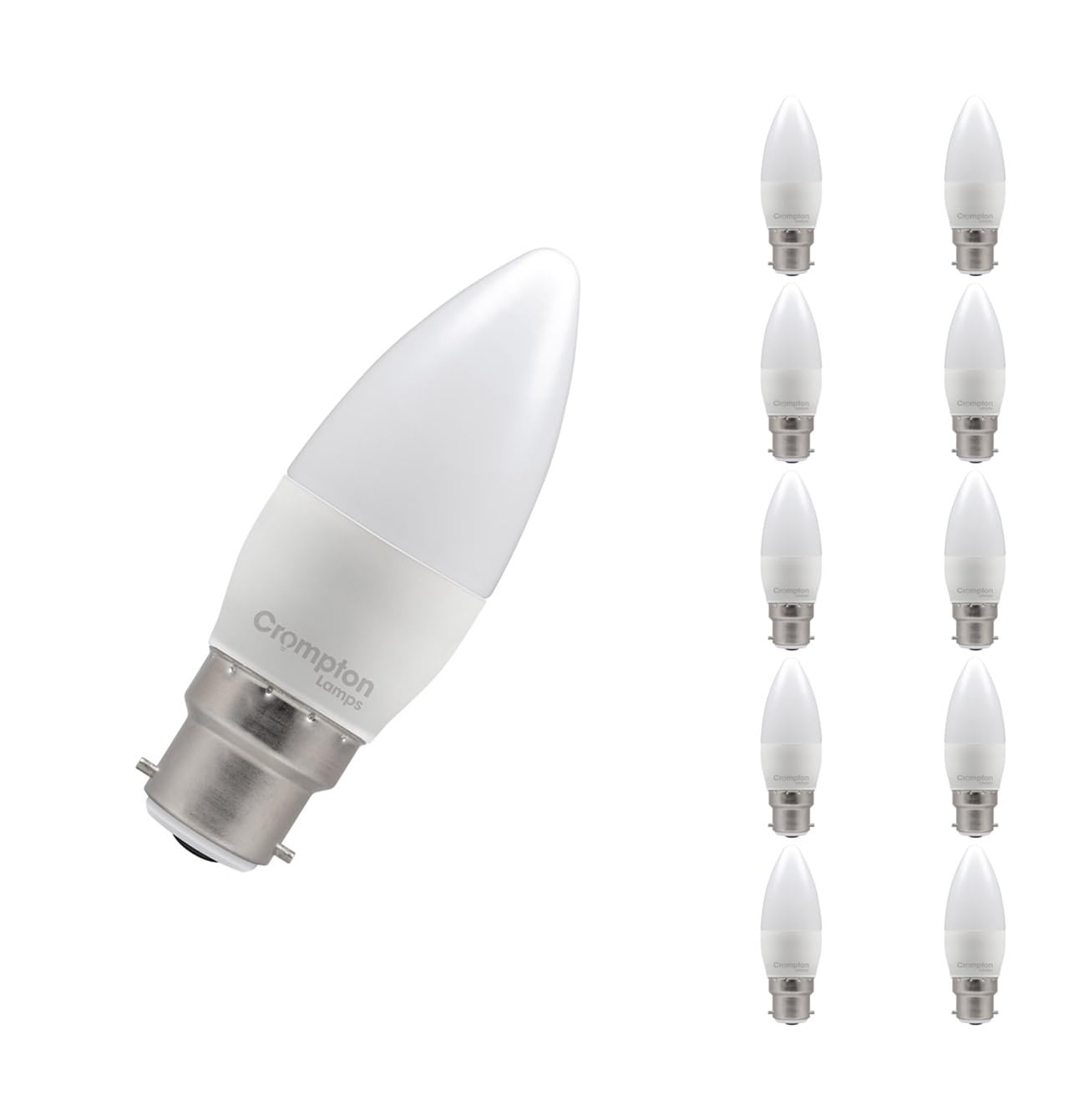 Crompton Lamps Candle LED B22 Bulb | 5W = 40W Equivalent | Cool White 4000K | Energy Efficient | Bayonet Lightbulb | Long Life 15,000-Hrs | Dimmable Bulbs for Lamps | 10-Pack
