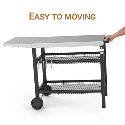 onlyfire Pizza Oven Table Cart for Ooni, Ninja Woodfire, Blackstone Griddle, Cuisinart Pizza Oven, Outdoor Stainless Steel Food Prep Table Movable Food Prep Cart Grill Stand with Storage Basket by onlyfire - Image 5