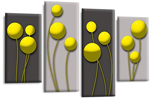 Le Reve Floral Wall Art Grey Yellow Flower Canvas Picture Split Panel