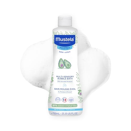 Mustela Baby Multi-Sensory Bubble Bath with Natural Avocado – Biodegradable Formula & Tear Free - from Birth on - 6.76 oz.