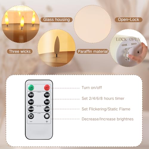 Image of Retisee 6'' x 6'' Extra Large Flameless Candles, 3 Wick Glass Large Fall Candles with Remote Control and Timer Function, Real Wax LED Pillar Flickering for Autumn Party Decor(Classic,Gold,1 Pcs)