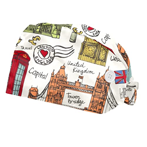 Casquettes de travail respirantes JDEZ lot de 2 chapeaux bouffants à motif Londres pour adulte