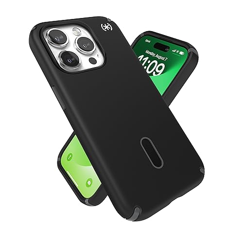 Speck iPhone 15 Pro Case - ClickLock No-Slip Interlock, Built for MagSafe, Drop Protection - Scratch Resistant, Soft Touch, 6.1 Inch Phone Case - Presidio2 Pro Black/Slate Grey/White - image 1