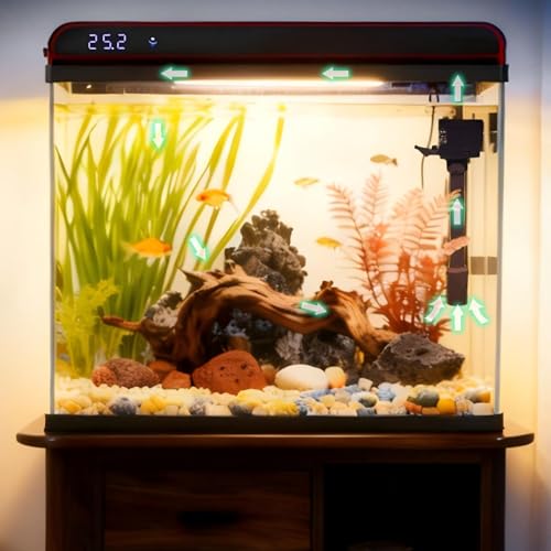 Coospider 20 Gallon Glass Fish Tank, Aquarium Starter Kit with Quiet Filter Pump, 3-Color LED...