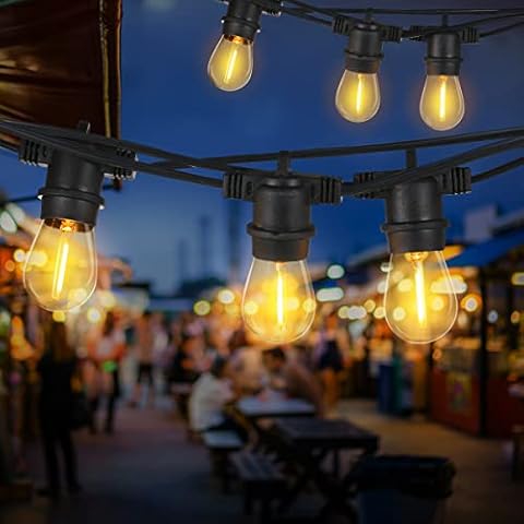 Neoglint 53ft Outdoor String Lights S14 Garden String Lights Waterproof Ip65 Festoon Lights Outdoor for Patio, Garden, Christmas, Wedding (15 Sockets,Include 15+2 E27 LED Bulbs) Cover