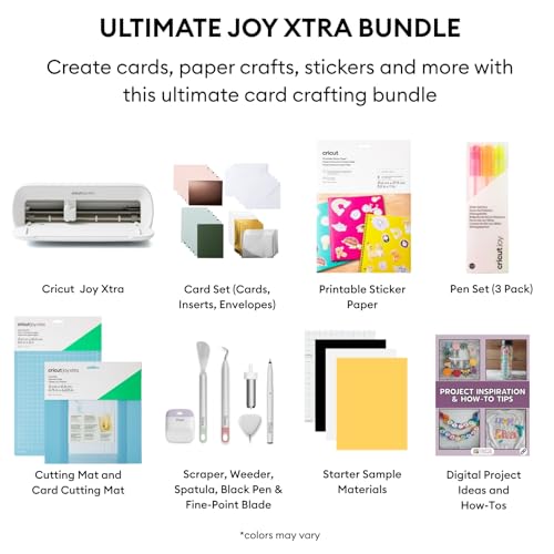 Image of Cricut Joy Xtra Machine with Printable Sticker Paper and Card Kit Bundle - Sticker Making Set with Cutting Machine, DIY Greeting Cards with Pens and Envelopes, Craft Cutting Mats, Tools and Materials