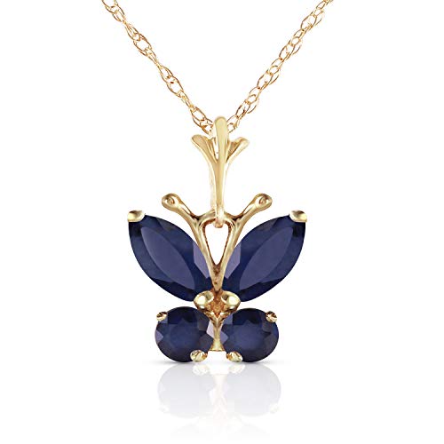 Galaxy Gold GG 14K Yellow Gold Butterfly Natural Blue Sapphire Drop Pendant Necklace