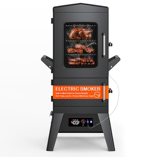 Electric Smoker 40 Inch Vertical Smoker with Meat Probe, Digital Temperature Control & Wood Chip Loader, 633 Sq In BBQ Smoker with 4 Racks & Weatherproof Cover for Brisket, Ribs, Turkey, Fish