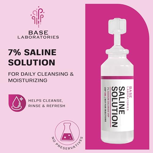 Image of BASE LABORATORIES 7% Saline Solution Vials - Versatile 7% Sodium Chloride Saline Ampoules - Preservative Free Saline Solution Single use vials - USP Grade 25 Vials x 5ml Count