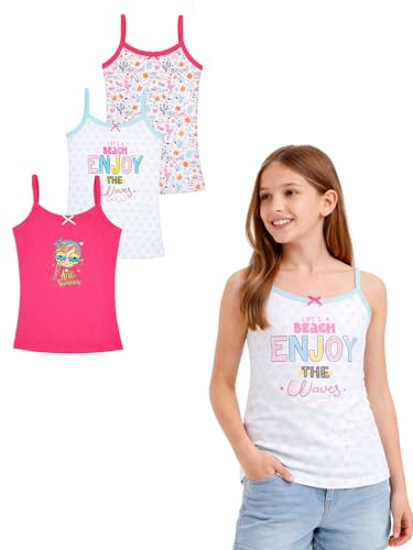 Image of Kids Girl's Regular Fit Vest | 100% Cotton| Skin Friendly | Lightweight | Sleeveless Design | Pack of 3 Print (Color & Print May Vary)