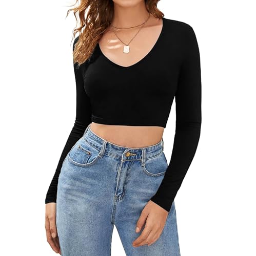 Image of Women's Cotton Stylish Readymade Stretchable Deep V Neck Long Sleeve Regular Fit Saree Choli Black Blouses for Women L489