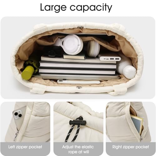 Queenoris Puffer Tote Bag for Women, Large Quilted Lightweight Satchel Purse Travel Gym Bag4