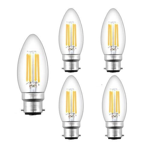 B22 LED燭台電球 110V 400LM 調光可能なエジソンヴィンテージ電球 4W 相当 40W 白熱灯 2700K ソフトウォームホワイトフィラメントライト、5個パック