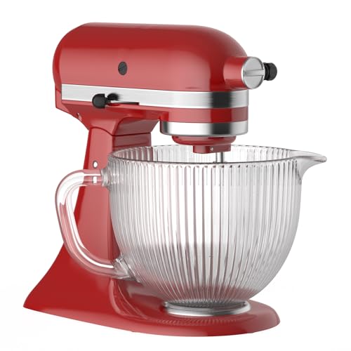 Image of GVODE Glass Kitchen Aid Mixing Bowl, 4.5-5 Quart Tilt-Head for Kitchen Aid Glass Mixer Bowl, Pour Spout & Measurement Markings, Dishwasher Safe