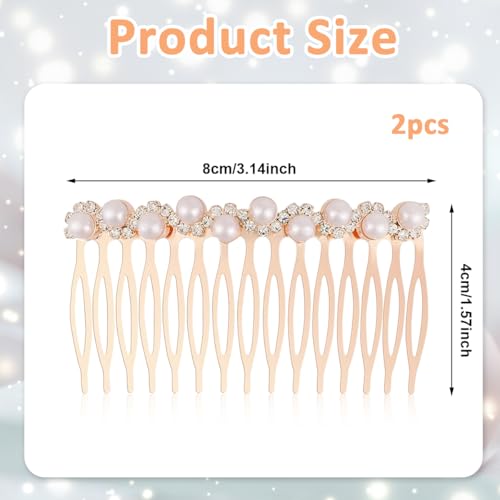 Image of PALAY 2Pcs Hair Clips for Women Pearl Rhinestone Rose Gold Metal Hair Comb Clips Pins, Stylish Decorative Hair Accessories for Bun, Ponytail, Bridesmaid Wedding, Party & Daily Hairstyles