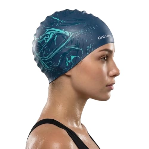 Image of First Lens Waterproof Silicon Swimming Cap for Men and Women, for Unisex, for Adult & Girls, for Womens Hairs & Mens Short Hair Silicone Swimming Cap