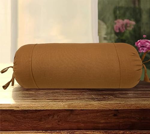Image of SAJAVAT HOME Cotton Plain Bolster Pillow Cover |15x30 INCHES / 38x76 CMS| Light Brown with Strings |Pack of 2| (eco Friendly)