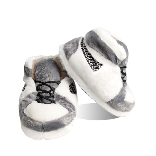 LAPRBY Sneaker Slippers Non Slip Sole Indoor House Plush Slippers Unisex Indoor Floor Cotton Shoes (White Grey,5.5,12)3