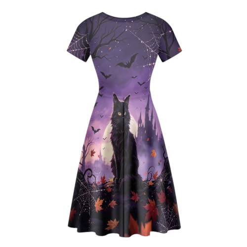 Image of HUGS IDEA Womens Puffy Swing Midi Dress Round Neck Short Sleeve Party A-Line Dresses