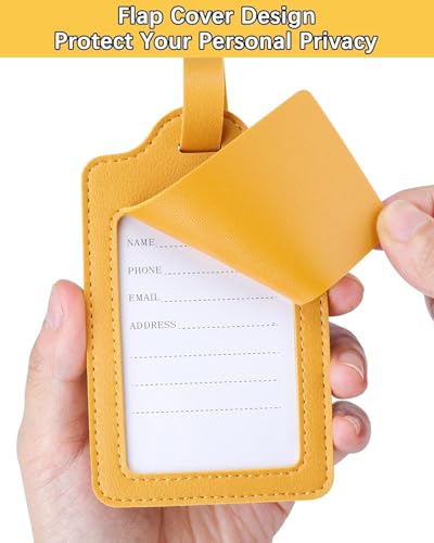 Image of Teskyer Luggage Tags, Thick & Durable, Easy to Identify, Privacy Protection, TSA Approved Travel Essentials Suitcase Tags - 4 Pack, Yellow