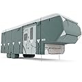 KING BIRD Upgraded 5th Wheel RV Cover, Extra-Thick 5 Layers Anti-UV Top Panel, Durable Camper Cover, Fits 33'-37' Motorhome -Breathable, Water-Proof, Rip-Stop with 2Pcs Extra Straps & 4 Tire Covers