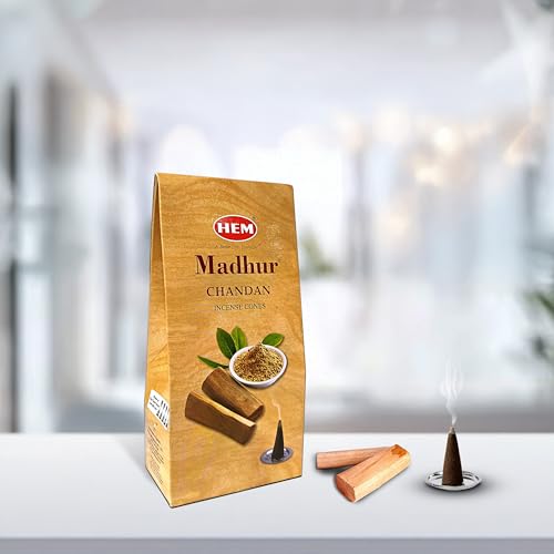 Image of Hem Madhur Chandan Dhoop Cones | Sandalwood Fragrance for Pooja, Meditation & Festivals | Long-Lasting Aroma | Charcoal-Free Premium Dhoop Cones | 100g (Approx. 43 Cones)| Buning Time - 35-40 min*|