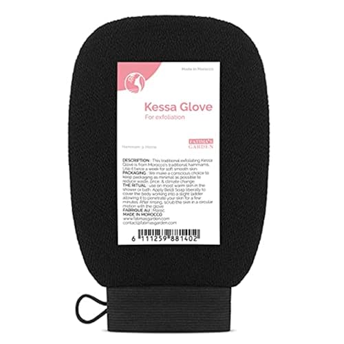 Fatima's Garden Guante Exfoliante Kessa - Esponja Spa Natural, Negro (1 Guante)