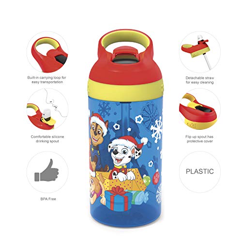 image for Zak Designs Paw Patrol Kids Water Bottle with Straw and Built in Carry