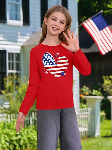 4th of July Outfit Kids Girls American T Shirt USA T-Shirt Fourth of July Tops Patriotic Long Sleeve Tops4
