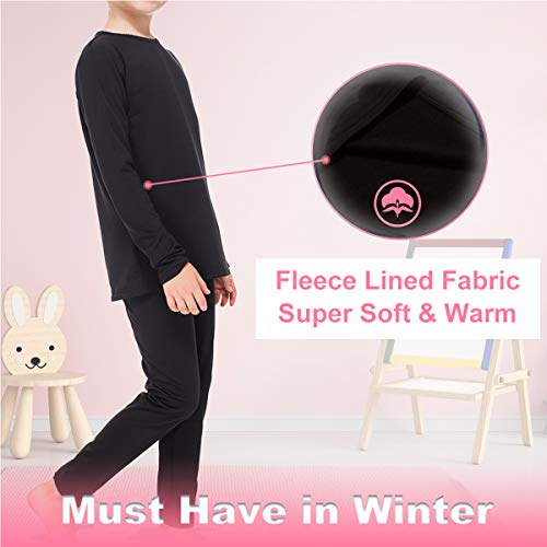 Image of Subuteay Girls Thermal Top Fleece Lined Long Sleeve Undershirts Baselayer for Kids
