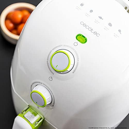 Close-up of the Cecotec Cecofry Compact Rapid control panel with temperature and timer dials