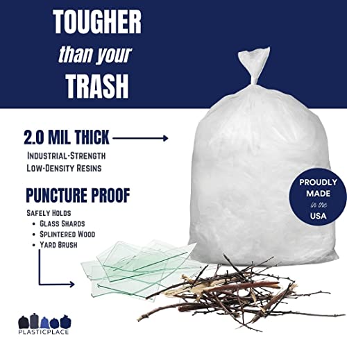 Image of Plasticplace 20-30 Gallon Trash Bags, Heavy Duty 2.0 Mil Clear Garbage Bags, 30 inch x 36 inch Gusset Sealed Can Liners, Tear-Resistant Industrial Strength for Broken Glass & Sharp Debris (100 Count)