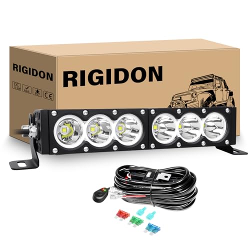 RIGIDON 12インチ 60W 単列 LED ライトバー ワイヤーハーネス付き ホワイトスポットビーム 6000LM オフロードライト ドライビングボート LED フォグ作業灯 トラック ATV UTV SUV 車用